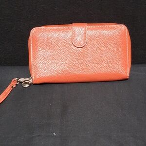 Orange GENUINE Leather Wristlet Wallet
